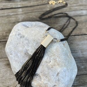 Long Black/Gold Chain Tassel Necklace NWOT